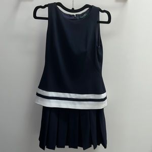 Lauren Ralph Lauren size 6, navy and white drop waist dress with pleated skirt